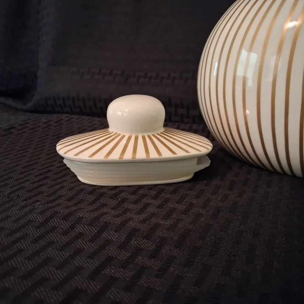 Happy Everything Coton Colors Gold Striped Cookie Jar w/ Frame EUC MINI-JAR-GLD